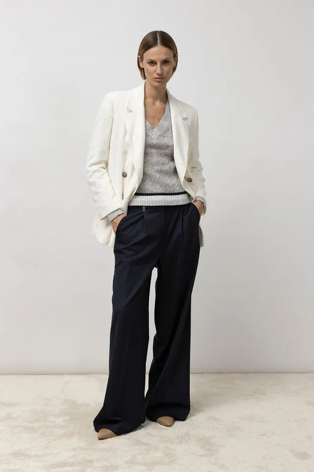 Peserico Suits And Sets Woman Technical Wool Palazzo Trousers Blue Peserico Suits And Sets Woman Technical Wool Palazzo Trousers Blue