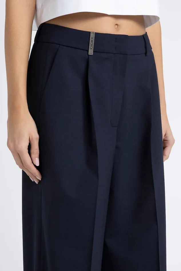 Peserico Suits And Sets Woman Technical Wool Palazzo Trousers Blue Peserico Suits And Sets Woman Technical Wool Palazzo Trousers Blue