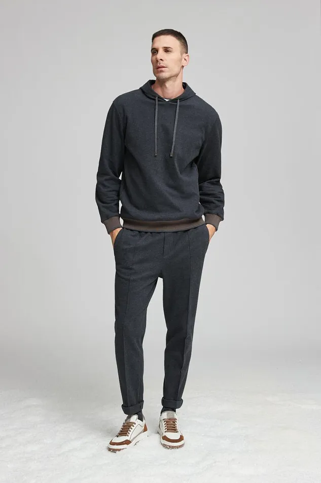 Peserico Sweatshirts Man Cotton Blend Sweatshirt With Tricot Trim Graphite Peserico Sweatshirts Man Cotton Blend Sweatshirt With Tricot Trim Graphite