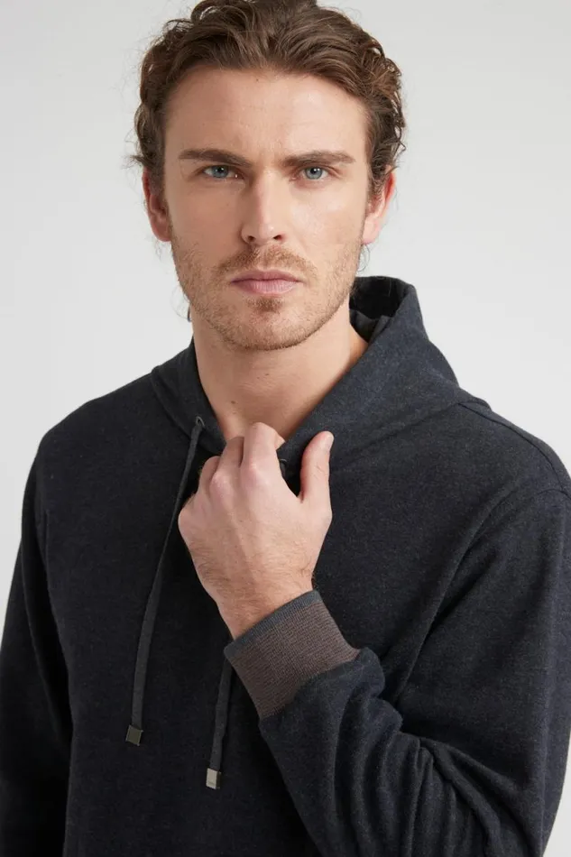 Peserico Sweatshirts Man Cotton Blend Sweatshirt With Tricot Trim Graphite Peserico Sweatshirts Man Cotton Blend Sweatshirt With Tricot Trim Graphite