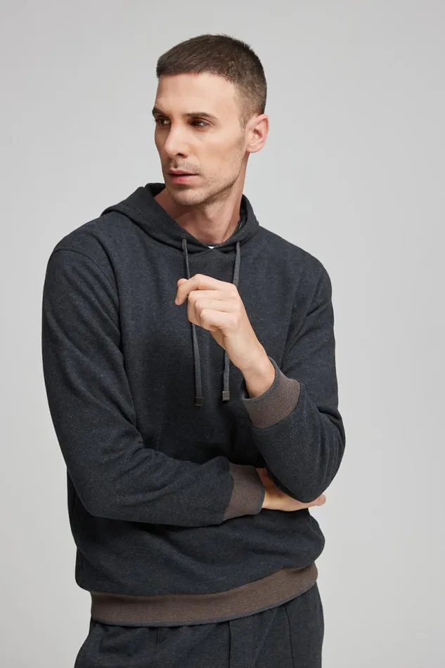 Peserico Sweatshirts Man Cotton Blend Sweatshirt With Tricot Trim Graphite Peserico Sweatshirts Man Cotton Blend Sweatshirt With Tricot Trim Graphite