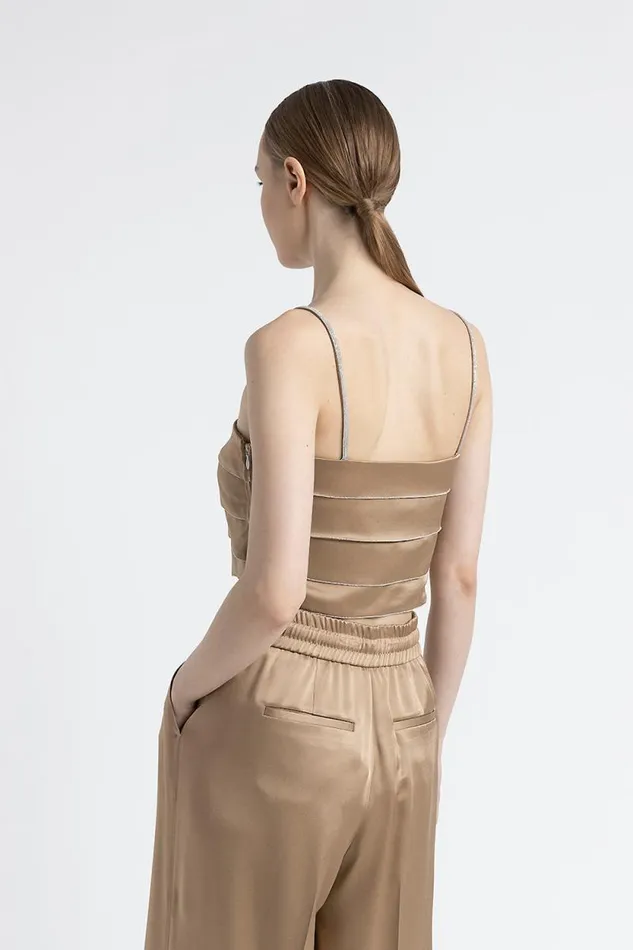 Peserico Tops And TShirts Woman Cady Envers Satin Tiered Top Camel Peserico Tops And TShirts Woman Cady Envers Satin Tiered Top Camel