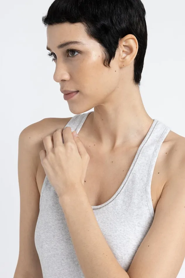 Peserico Tops And TShirts Woman Cotton Jersey LowCut Top Fog Gray Peserico Tops And TShirts Woman Cotton Jersey LowCut Top Fog Gray