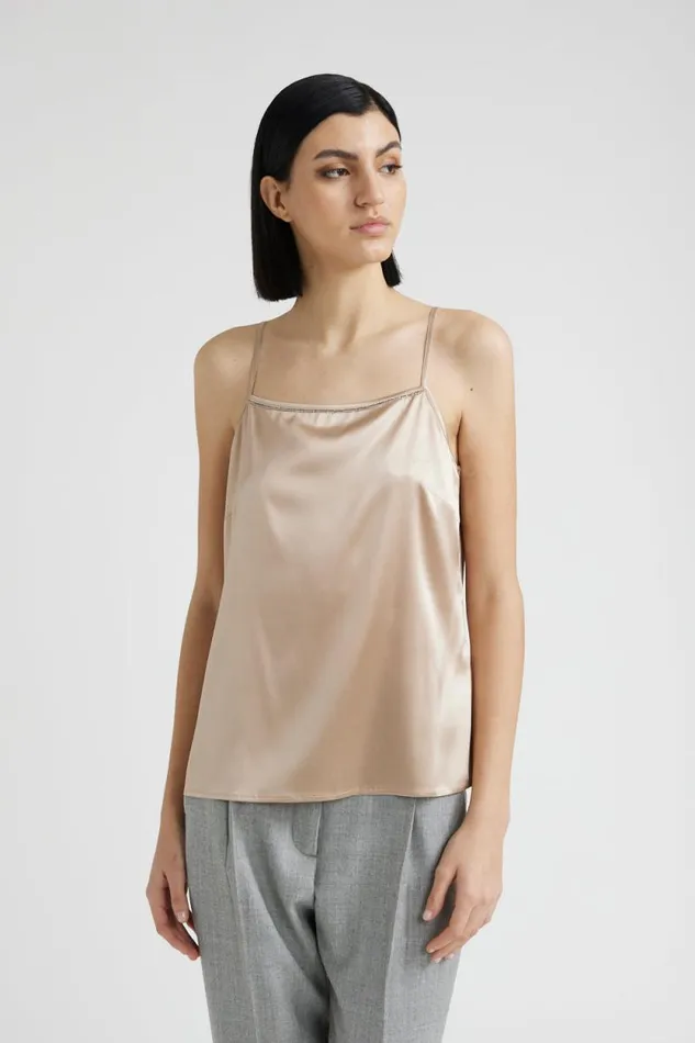 Peserico Tops And TShirts Woman Shiny Silk Satin Top With Straps Macchiato