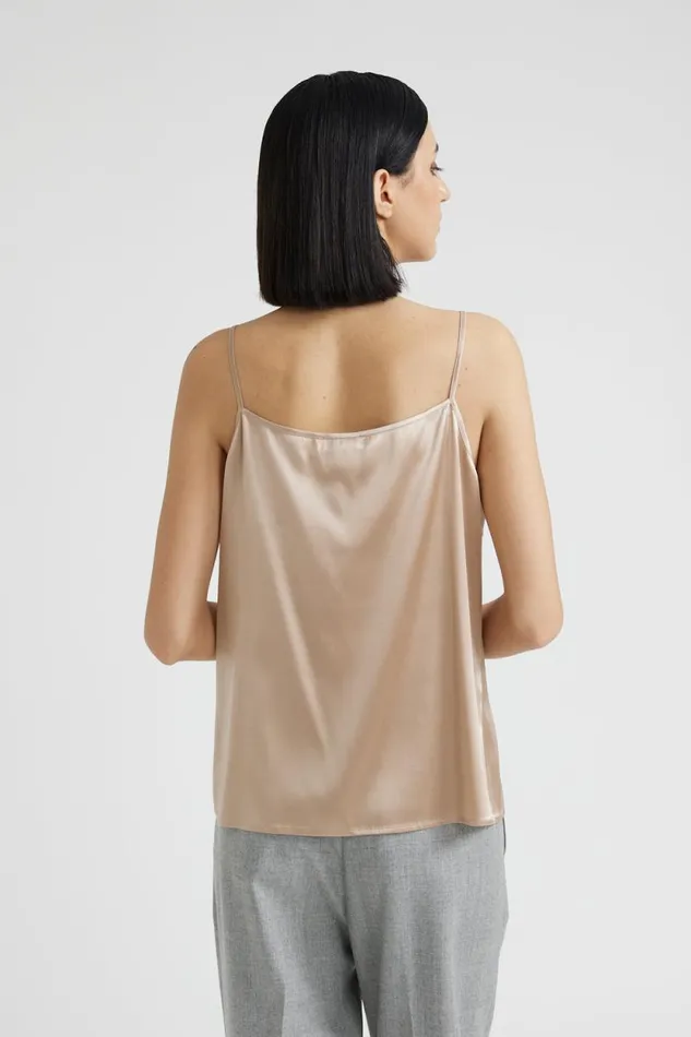 Peserico Tops And TShirts Woman Shiny Silk Satin Top With Straps Macchiato Peserico Tops And TShirts Woman Shiny Silk Satin Top With Straps Macchiato