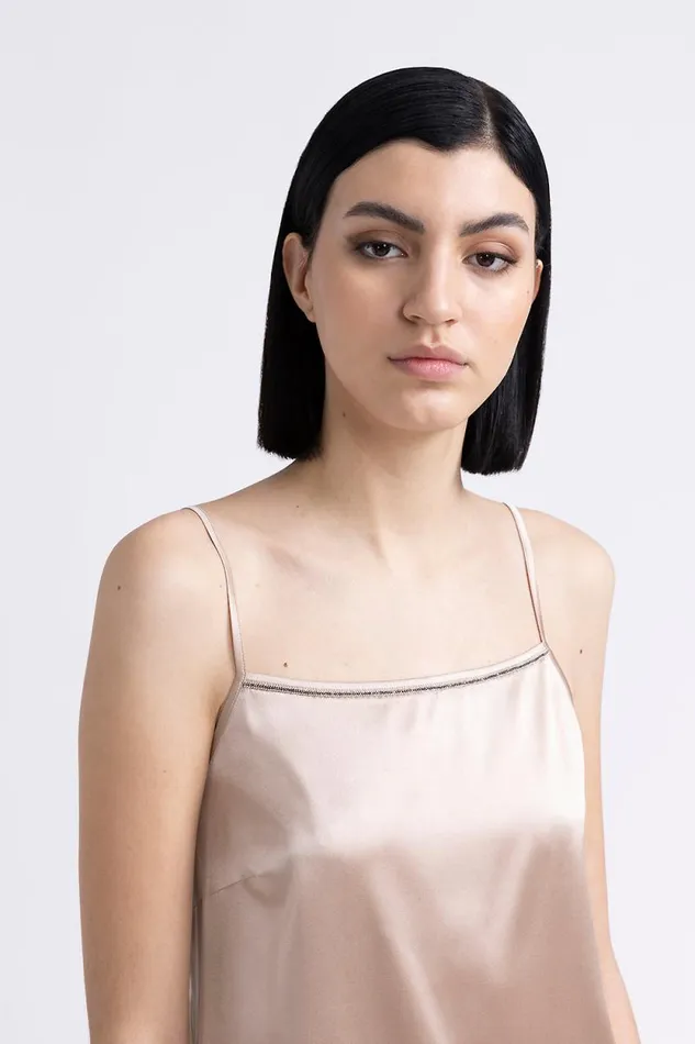 Peserico Tops And TShirts Woman Shiny Silk Satin Top With Straps Macchiato Peserico Tops And TShirts Woman Shiny Silk Satin Top With Straps Macchiato