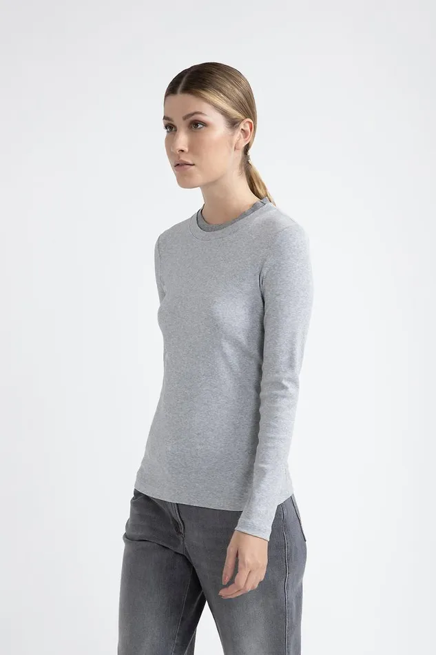 Peserico Tops And TShirts Woman Stretch Jersey TShirt Granite