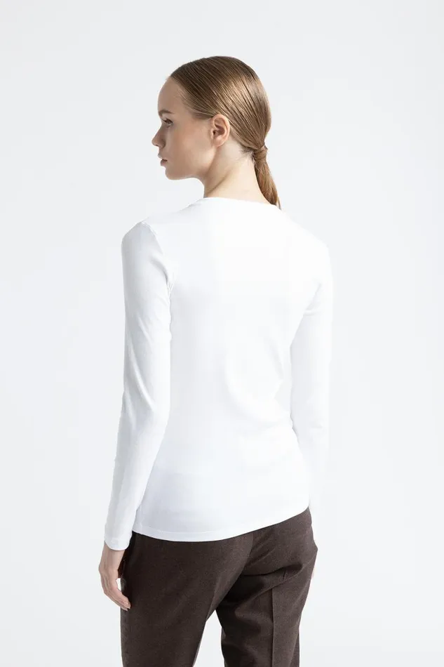 Peserico Tops And TShirts Woman Stretch Jersey TShirt With Punto Luce Trim Pure White Peserico Tops And TShirts Woman Stretch Jersey TShirt With Punto Luce Trim Pure White