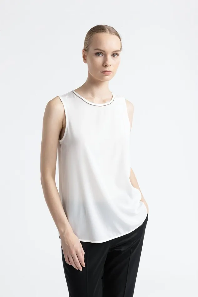 Peserico Tops And TShirts Woman Stretch Silk Crepe De Chine Top Natural White Peserico Tops And TShirts Woman Stretch Silk Crepe De Chine Top Natural White