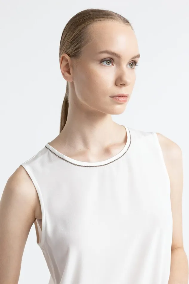 Peserico Tops And TShirts Woman Stretch Silk Crepe De Chine Top Natural White Peserico Tops And TShirts Woman Stretch Silk Crepe De Chine Top Natural White