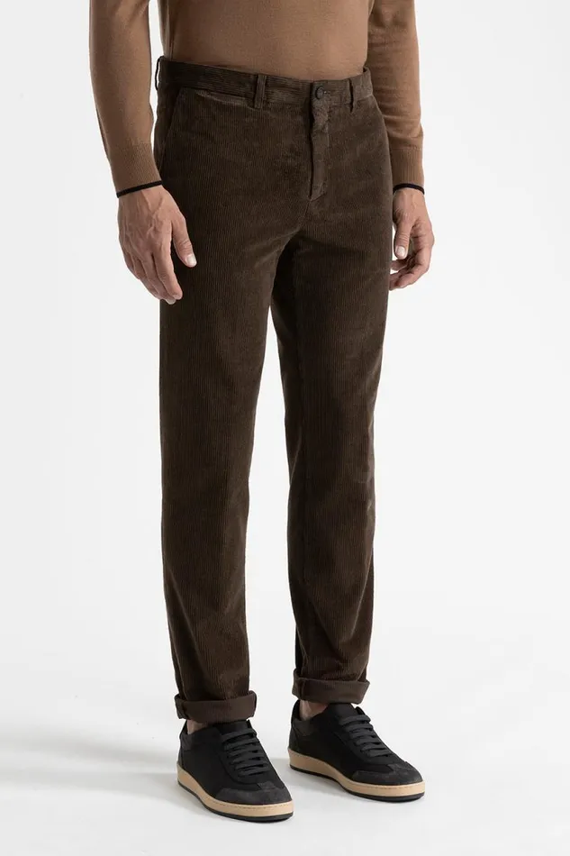 Peserico Trousers Man Cotton Corduroy Chinos Walnut
