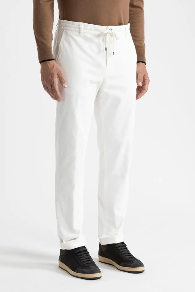 Peserico Trousers Man Cotton Velvet Jogger Trousers Natural White