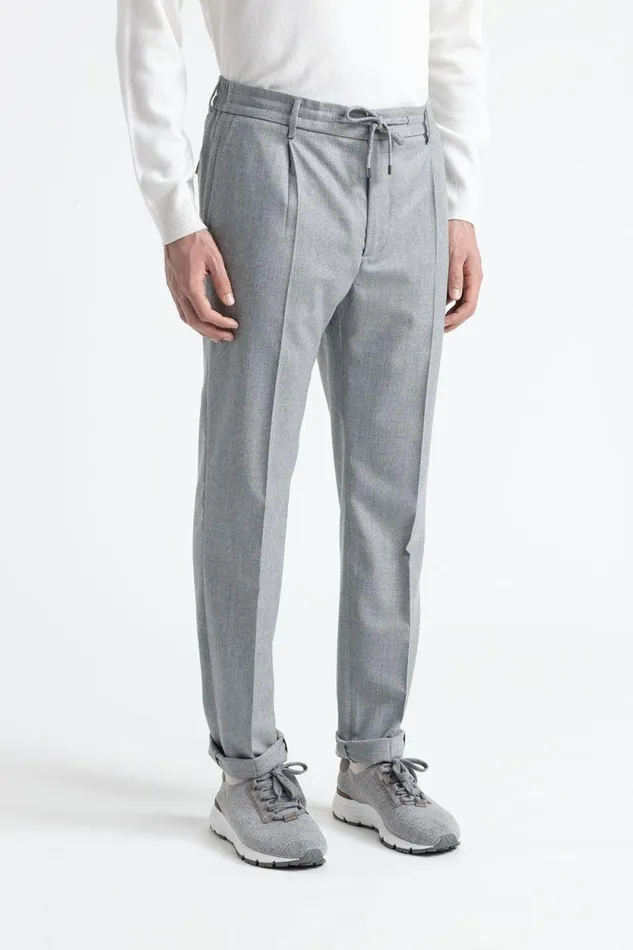 Peserico Trousers Man Pure New Wool Joggers Granite