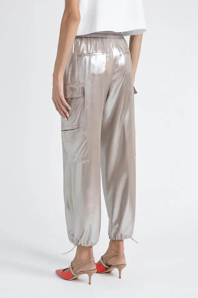 Peserico Trousers Woman Baggy Trousers In Flowing Silver Laminated Viscose Twill Macchiato Peserico Trousers Woman Baggy Trousers In Flowing Silver Laminated Viscose Twill Macchiato