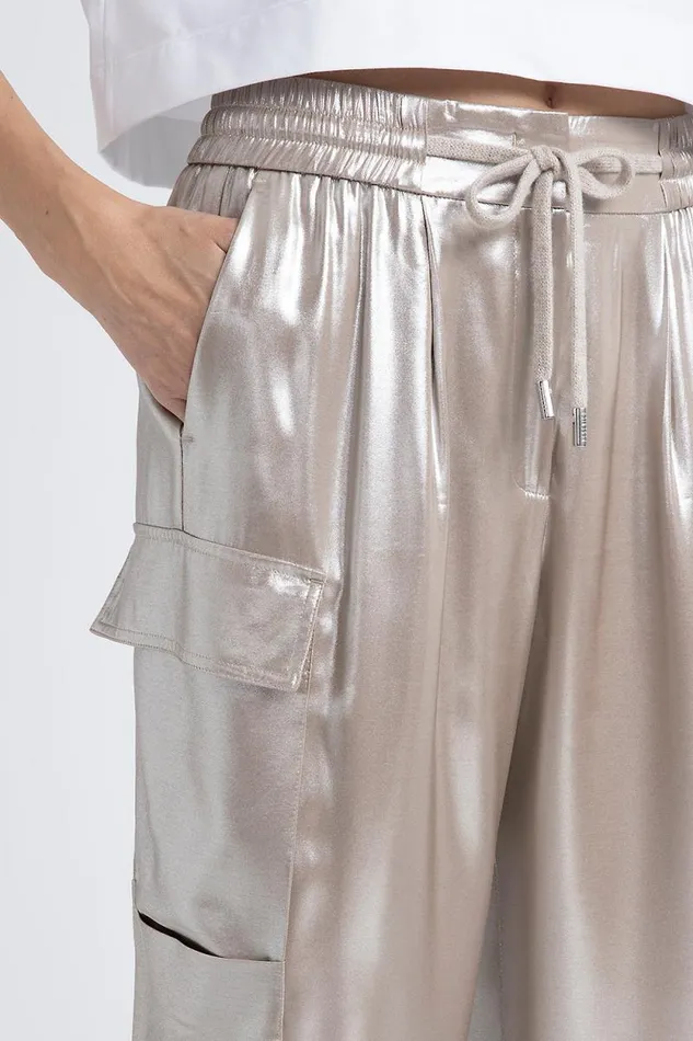 Peserico Trousers Woman Baggy Trousers In Flowing Silver Laminated Viscose Twill Macchiato Peserico Trousers Woman Baggy Trousers In Flowing Silver Laminated Viscose Twill Macchiato
