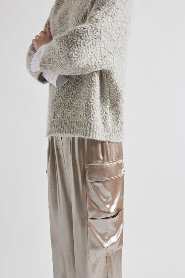 Peserico Trousers Woman Baggy Trousers In Flowing Silver Laminated Viscose Twill Macchiato Peserico Trousers Woman Baggy Trousers In Flowing Silver Laminated Viscose Twill Macchiato