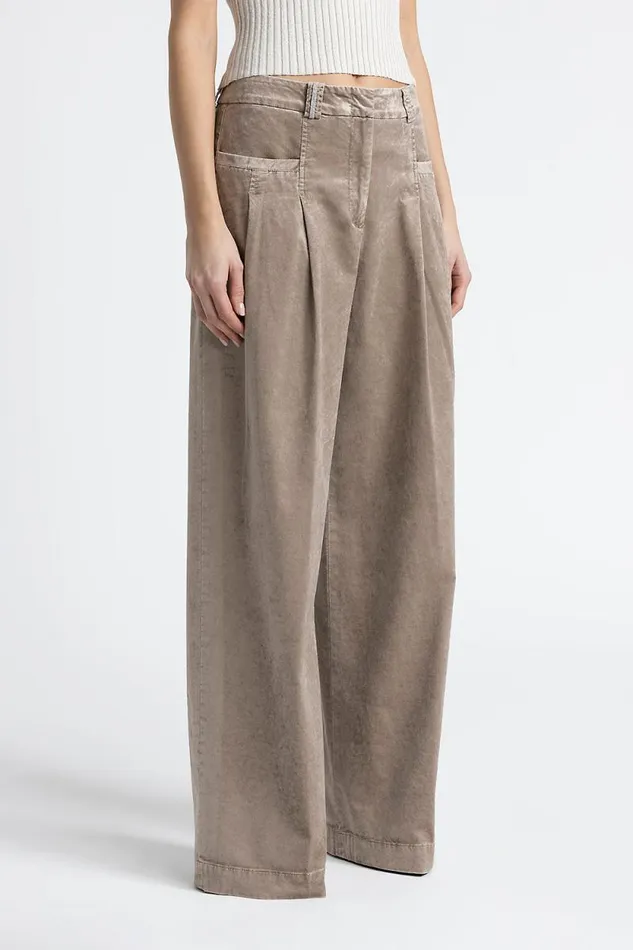 Peserico Trousers Woman Corduroy Pleated Palazzo Trousers Camel