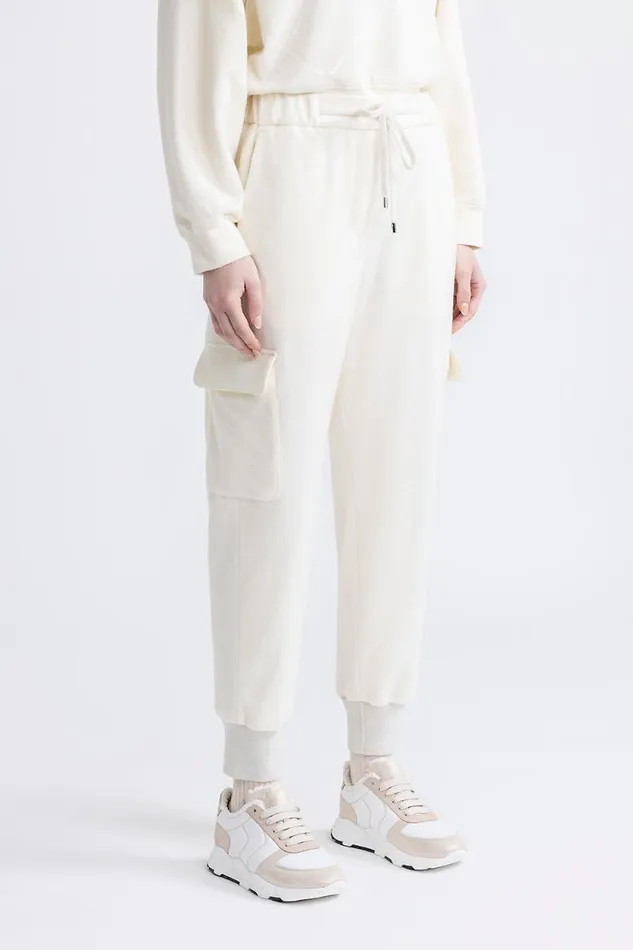 Peserico Trousers Woman Cotton Jersey Cargo Joggers Natural White
