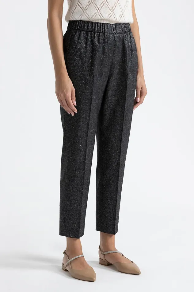 Peserico Trousers Woman Lurex Tweed Carrot Trousers Black