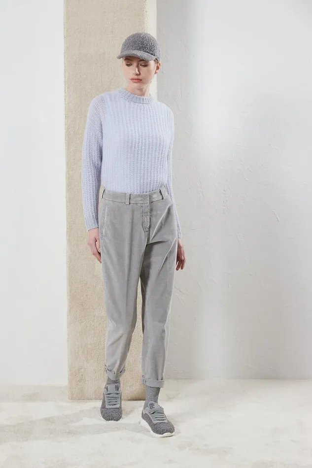 Peserico Trousers Woman Needlecord Carrot Trousers Granite Peserico Trousers Woman Needlecord Carrot Trousers Granite