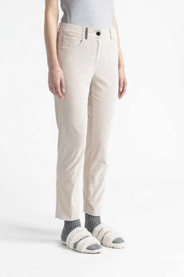 Peserico Trousers Woman Needlecord Denim Cigarette Trousers Barley