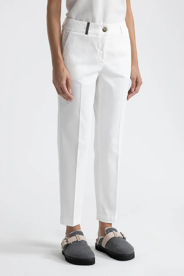 Peserico Trousers Woman Peachskin Gabardine Cigarette Trousers Natural White