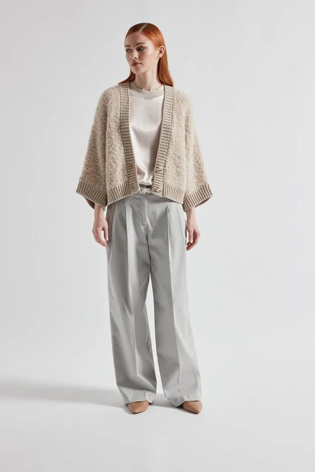 Peserico Trousers Woman Pleated Trousers In Cotton Silk Gabardine And Tencel Fog Gray Peserico Trousers Woman Pleated Trousers In Cotton Silk Gabardine And Tencel Fog Gray