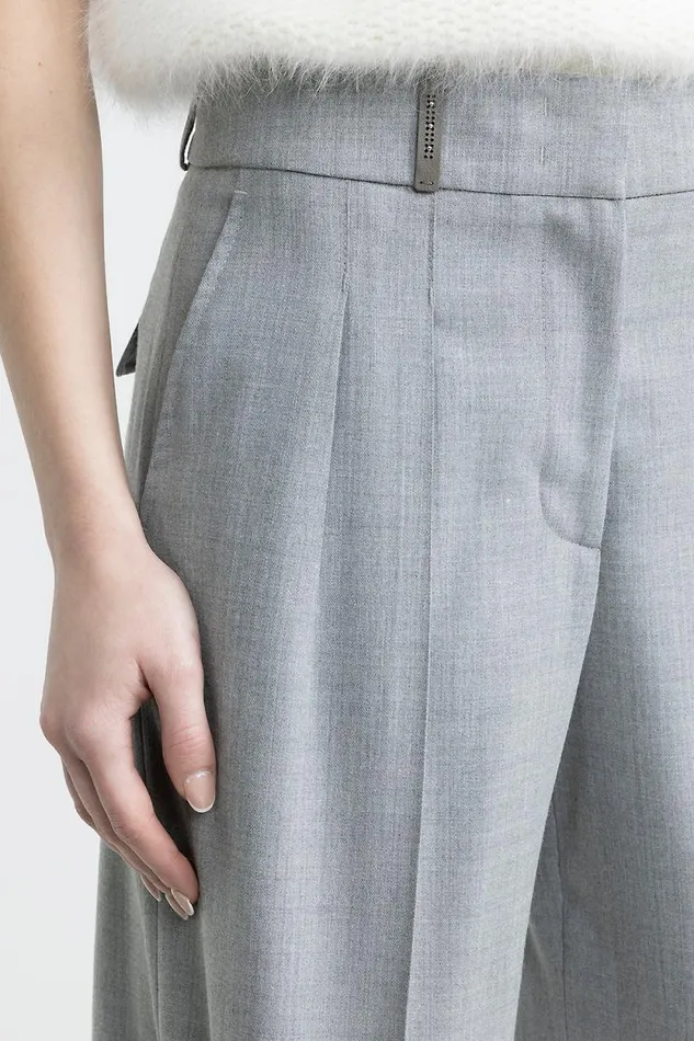Peserico Trousers Woman Stretch Wool Pleated Palazzo Trousers Granite Peserico Trousers Woman Stretch Wool Pleated Palazzo Trousers Granite