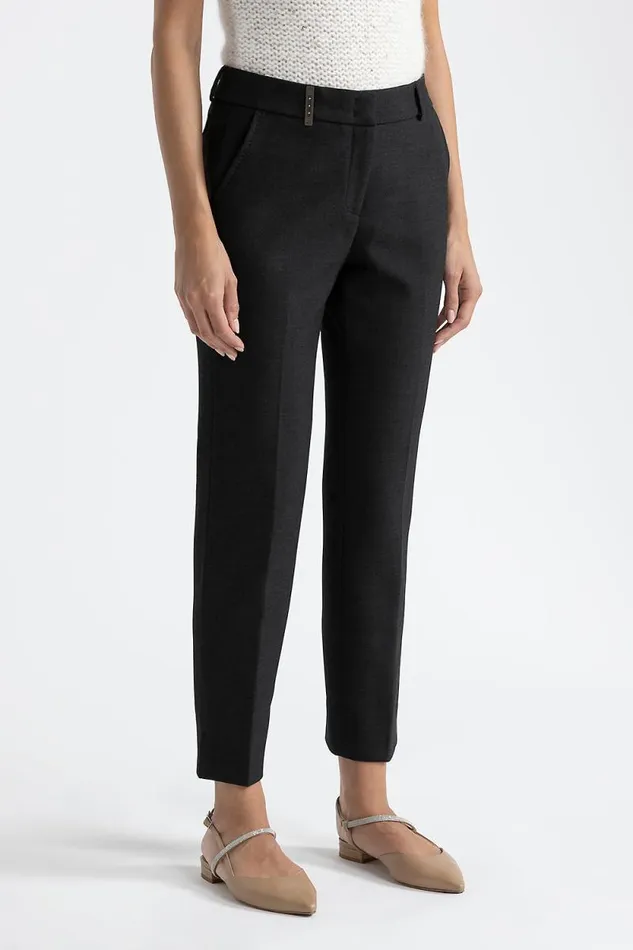 Peserico Trousers Woman TwoWay Stretch Fabric Cigarette Trousers Graphite