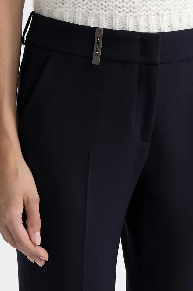 Peserico Trousers Woman TwoWay Stretch Fabric Cigarette Trousers Inkwell Blue Peserico Trousers Woman TwoWay Stretch Fabric Cigarette Trousers Inkwell Blue