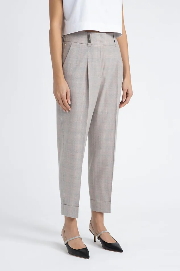 Peserico Trousers Woman Virgin Wool And Lurex Fabric Trousers Fog Gray