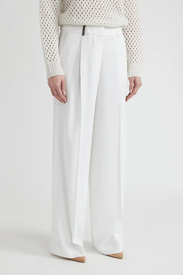 Peserico Trousers Woman Viscose And Wool Pleated Trousers Natural White