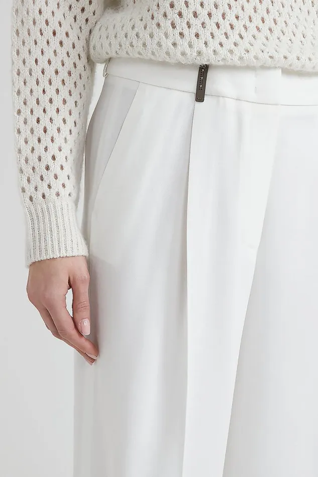 Peserico Trousers Woman Viscose And Wool Pleated Trousers Natural White Peserico Trousers Woman Viscose And Wool Pleated Trousers Natural White