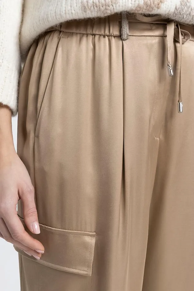 Peserico Trousers Woman Viscose Satin Baggy Cargo Trousers Camel Peserico Trousers Woman Viscose Satin Baggy Cargo Trousers Camel