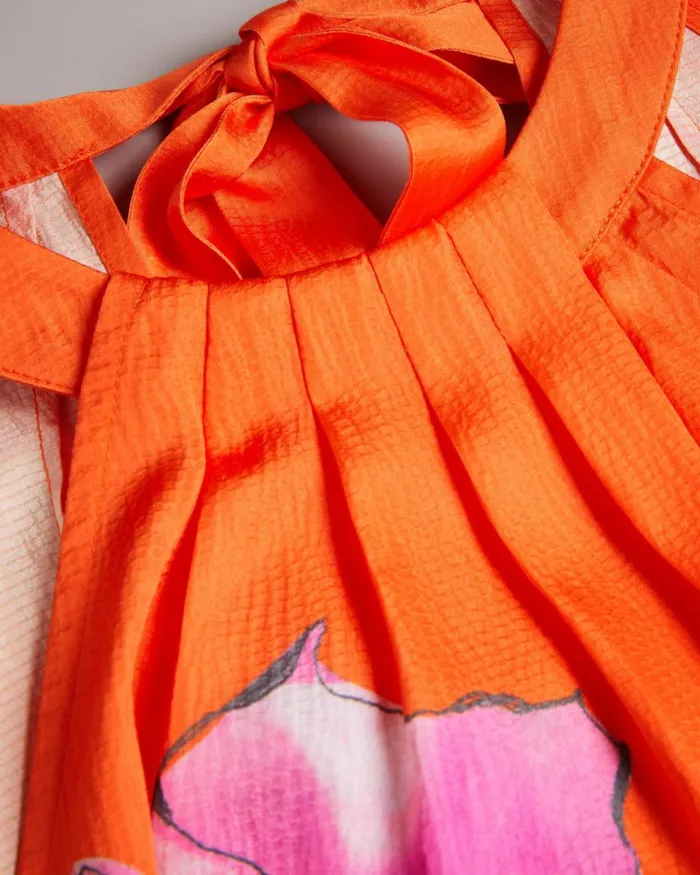 Pleated Floral Halter Neck Top Bright Orange Women Ted Baker Tops and TShirts Pleated Floral Halter Neck Top Bright Orange Women Ted Baker Tops and TShirts