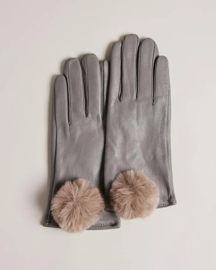 Pom Pom Detail Leather Gloves Gray Women Ted Baker Gloves Pom Pom Detail Leather Gloves Gray Women Ted Baker Gloves