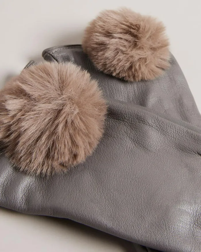 Pom Pom Detail Leather Gloves Gray Women Ted Baker Gloves Pom Pom Detail Leather Gloves Gray Women Ted Baker Gloves