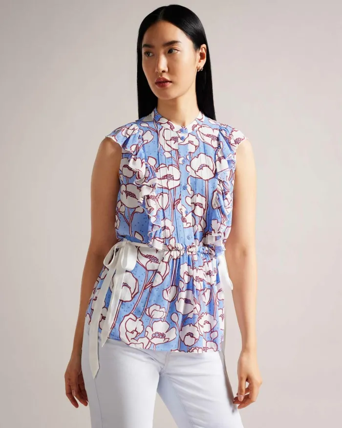 Poppy Peplum Top With Contrast Ties Blue Women Ted Baker Clothing Poppy Peplum Top With Contrast Ties Blue Women Ted Baker Clothing