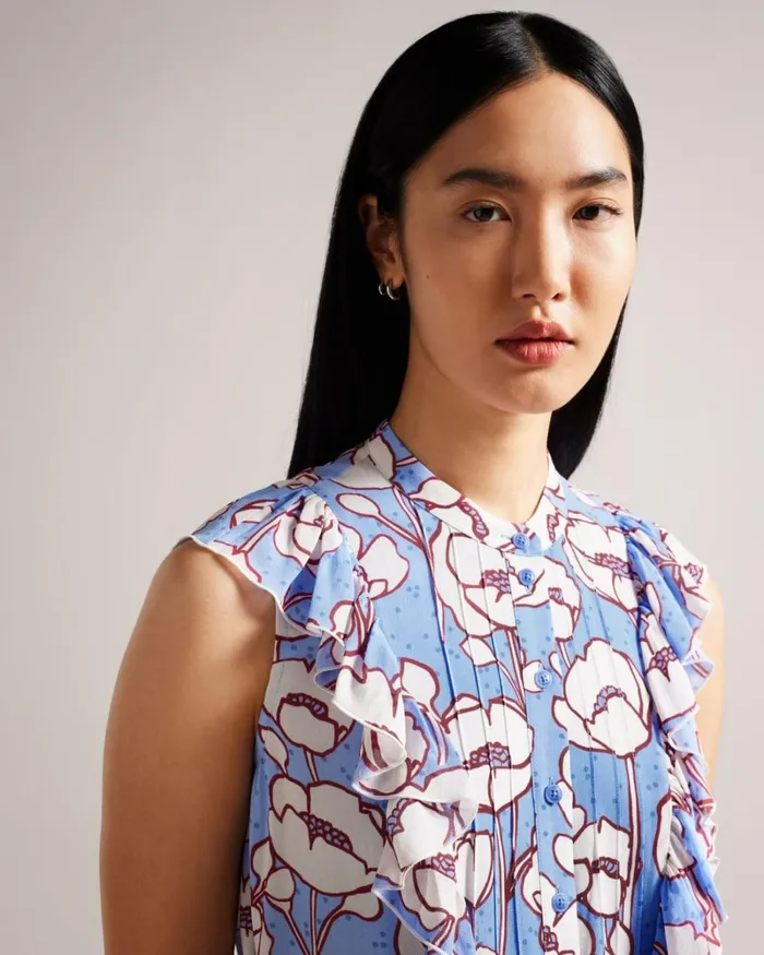 Poppy Peplum Top With Contrast Ties Blue Women Ted Baker Clothing Poppy Peplum Top With Contrast Ties Blue Women Ted Baker Clothing
