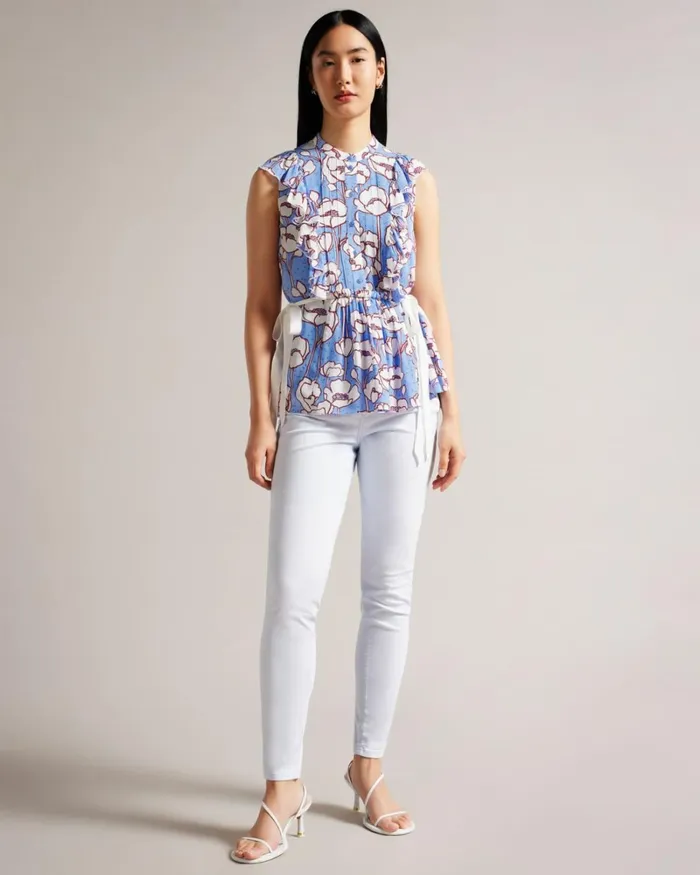 Poppy Peplum Top With Contrast Ties Blue Women Ted Baker Clothing Poppy Peplum Top With Contrast Ties Blue Women Ted Baker Clothing