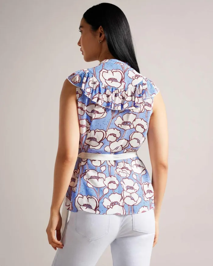 Poppy Peplum Top With Contrast Ties Blue Women Ted Baker Clothing Poppy Peplum Top With Contrast Ties Blue Women Ted Baker Clothing