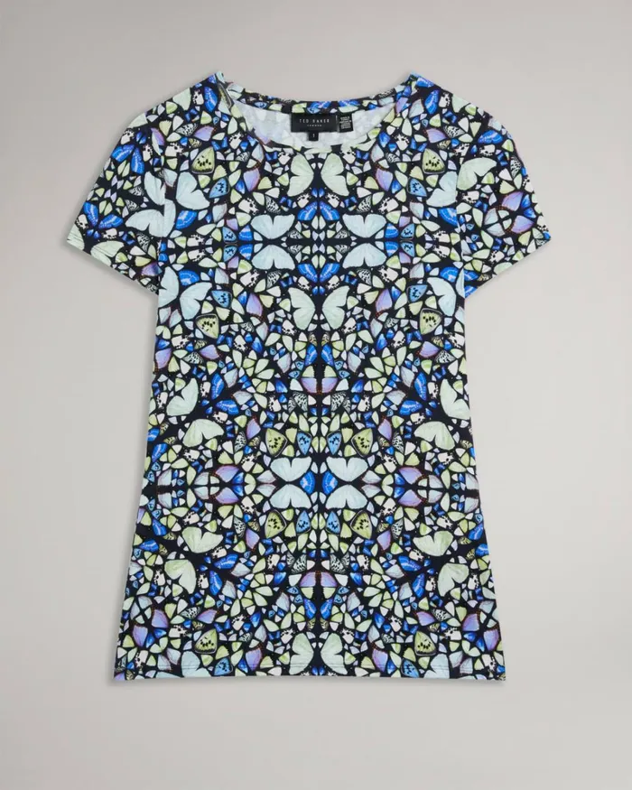 Printed Fitted TShirt Medium Blue Women Ted Baker Clothing