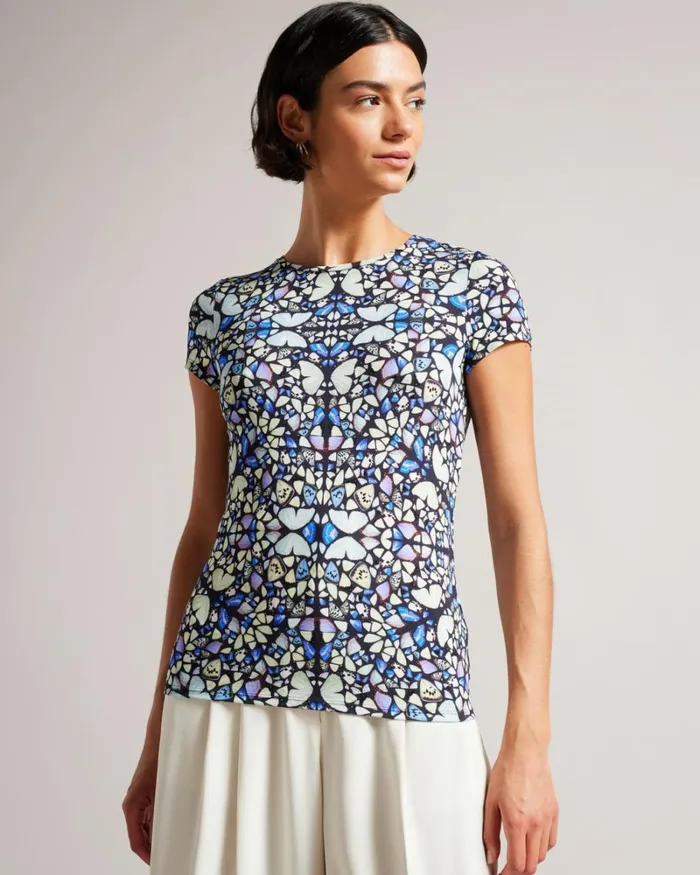 Printed Fitted TShirt Medium Blue Women Ted Baker Clothing Printed Fitted TShirt Medium Blue Women Ted Baker Clothing