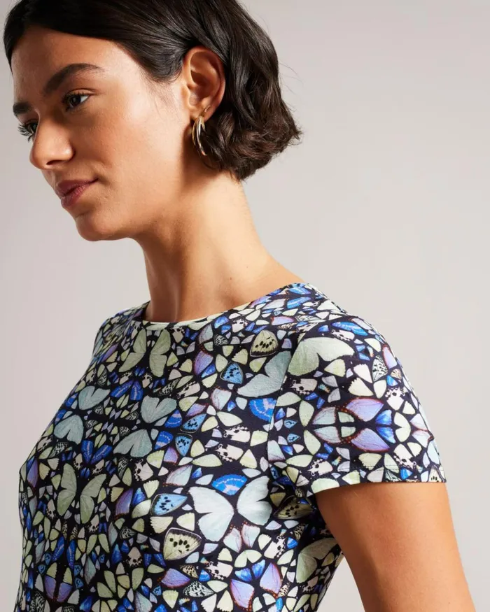Printed Fitted TShirt Medium Blue Women Ted Baker Clothing Printed Fitted TShirt Medium Blue Women Ted Baker Clothing