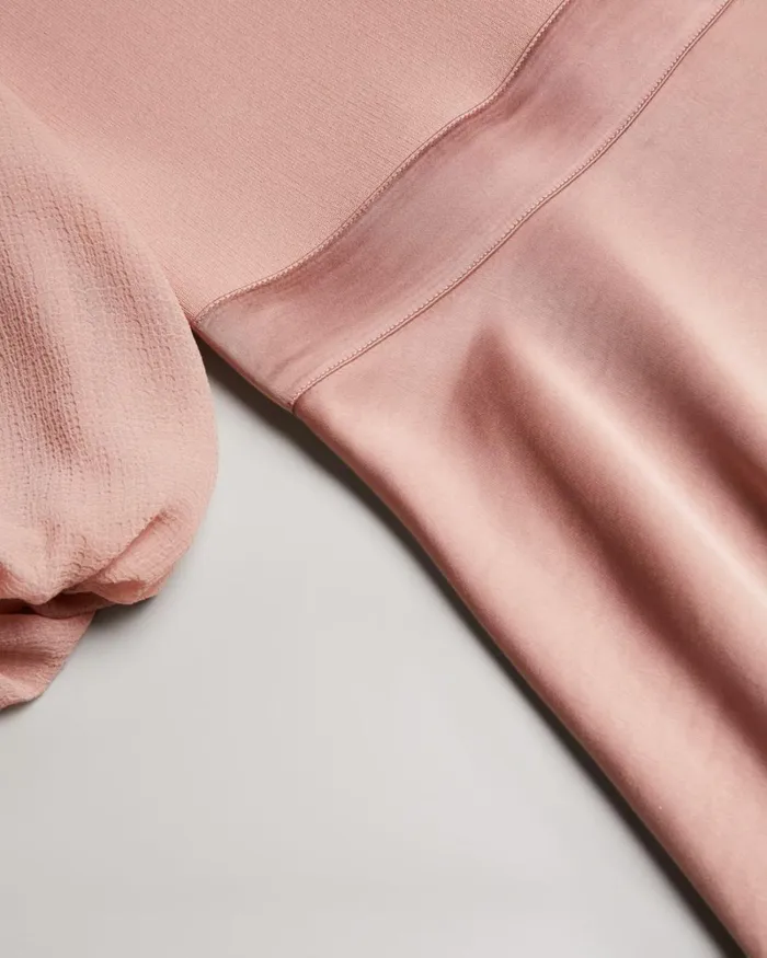 Puff Sleeve Fitted Bodice Midi Dress Dusky Pink Women Ted Baker Clothing