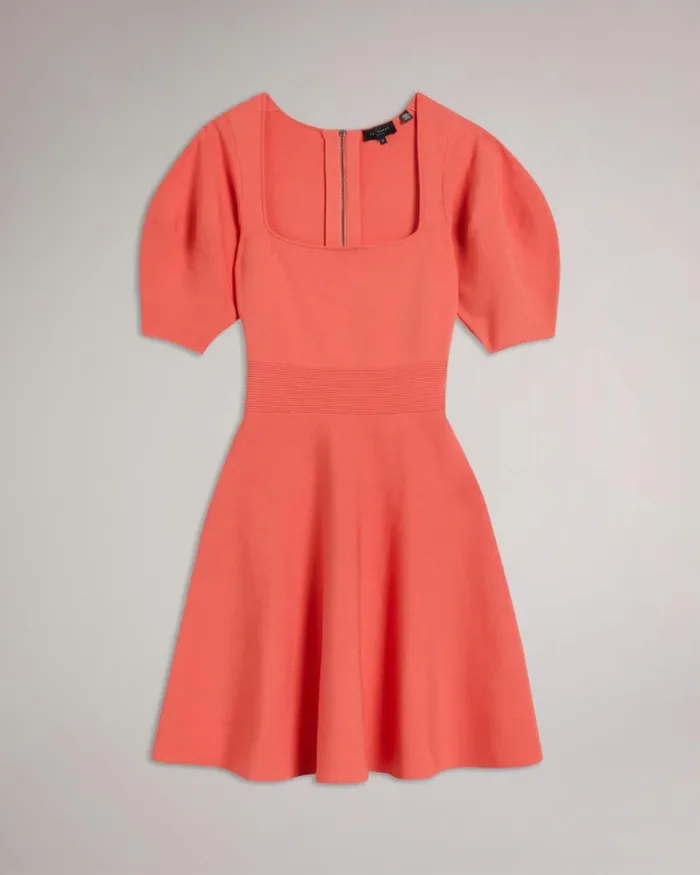 Puff Sleeve Skater Dress Coral Women Ted Baker Clothing