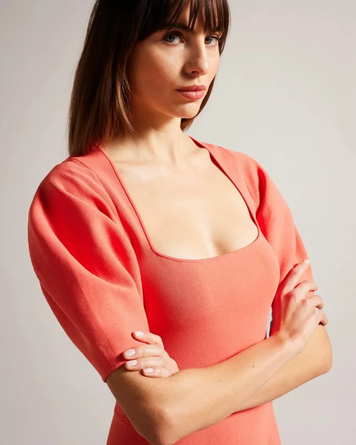 Puff Sleeve Skater Dress Coral Women Ted Baker Clothing