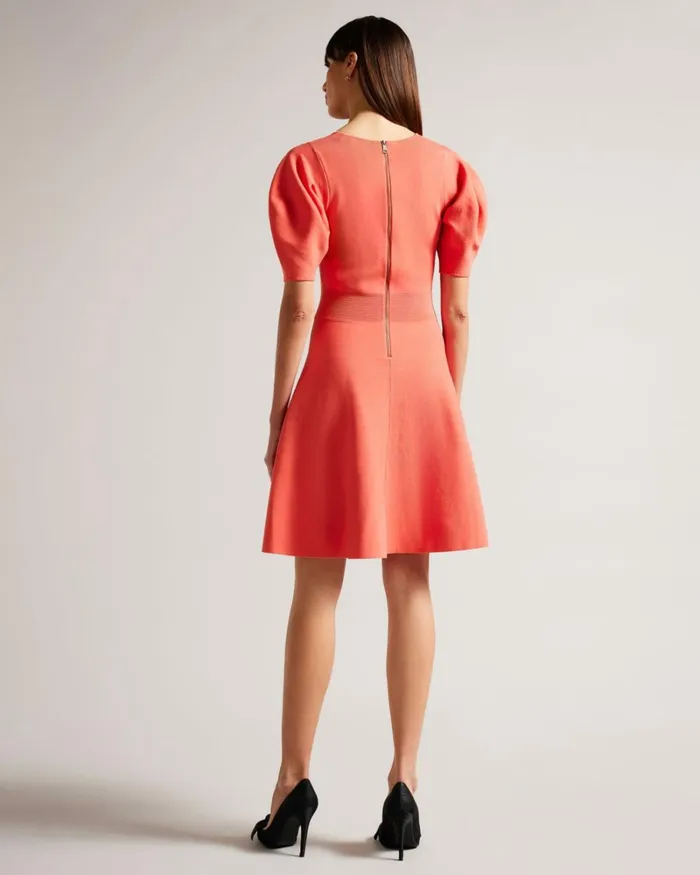 Puff Sleeve Skater Dress Coral Women Ted Baker Clothing