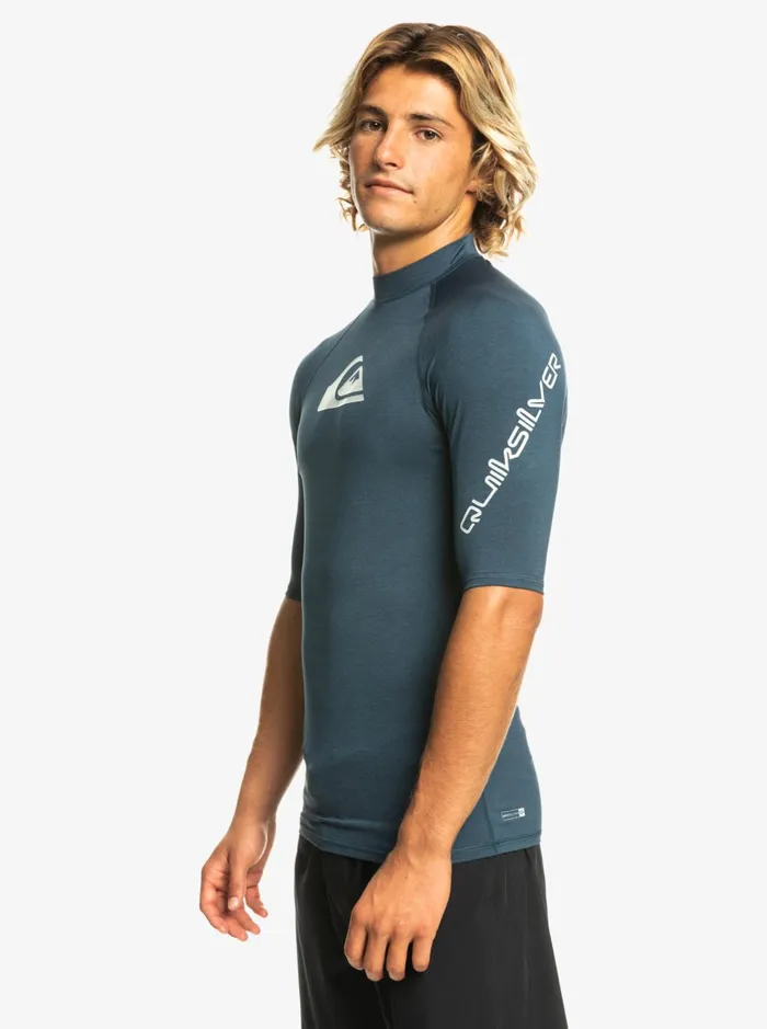 Rashguards Men Quiksilver All Time Short Sleeve Upf 50 Rashguard Navy Blazer Heather Rashguards Men Quiksilver All Time Short Sleeve Upf 50 Rashguard Navy Blazer Heather