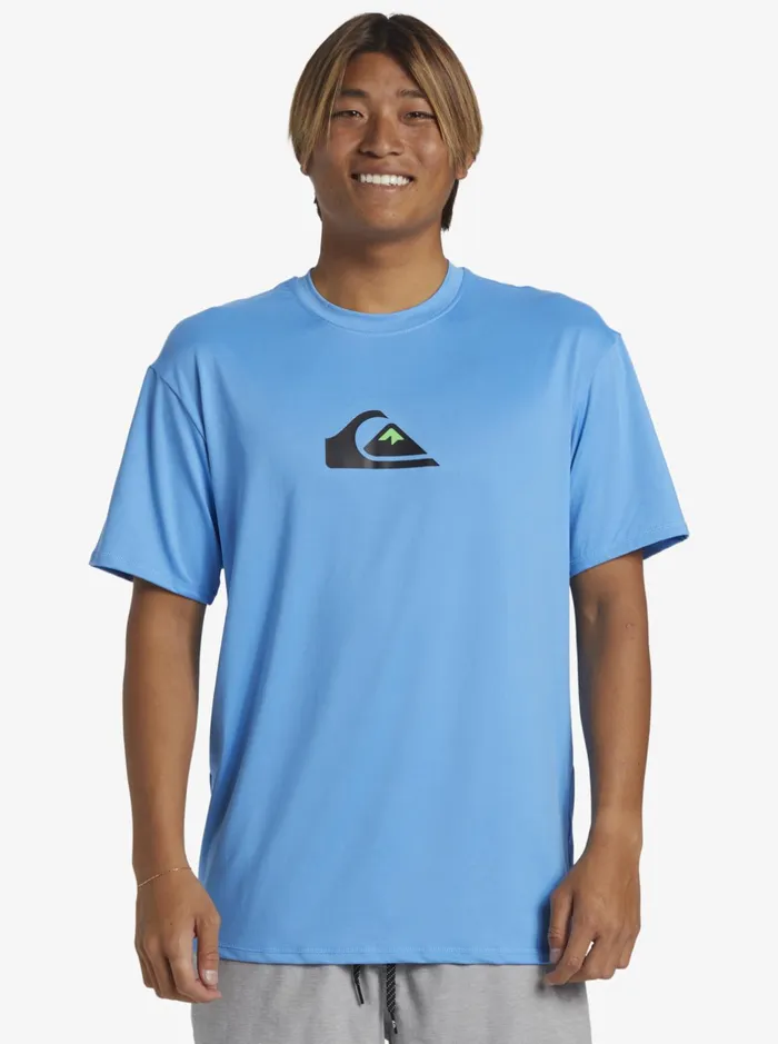 Rashguards Men Quiksilver Solid Streak Short Sleeve Upf 50 Surf Tee Azure Blue Rashguards Men Quiksilver Solid Streak Short Sleeve Upf 50 Surf Tee Azure Blue